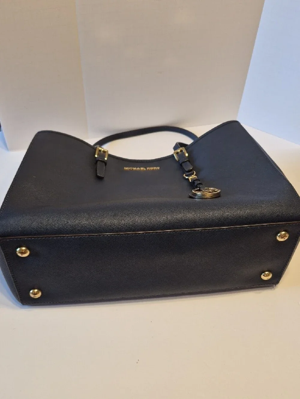 Michael Kors Navy Saffiano Leather Tote with Gold Accents